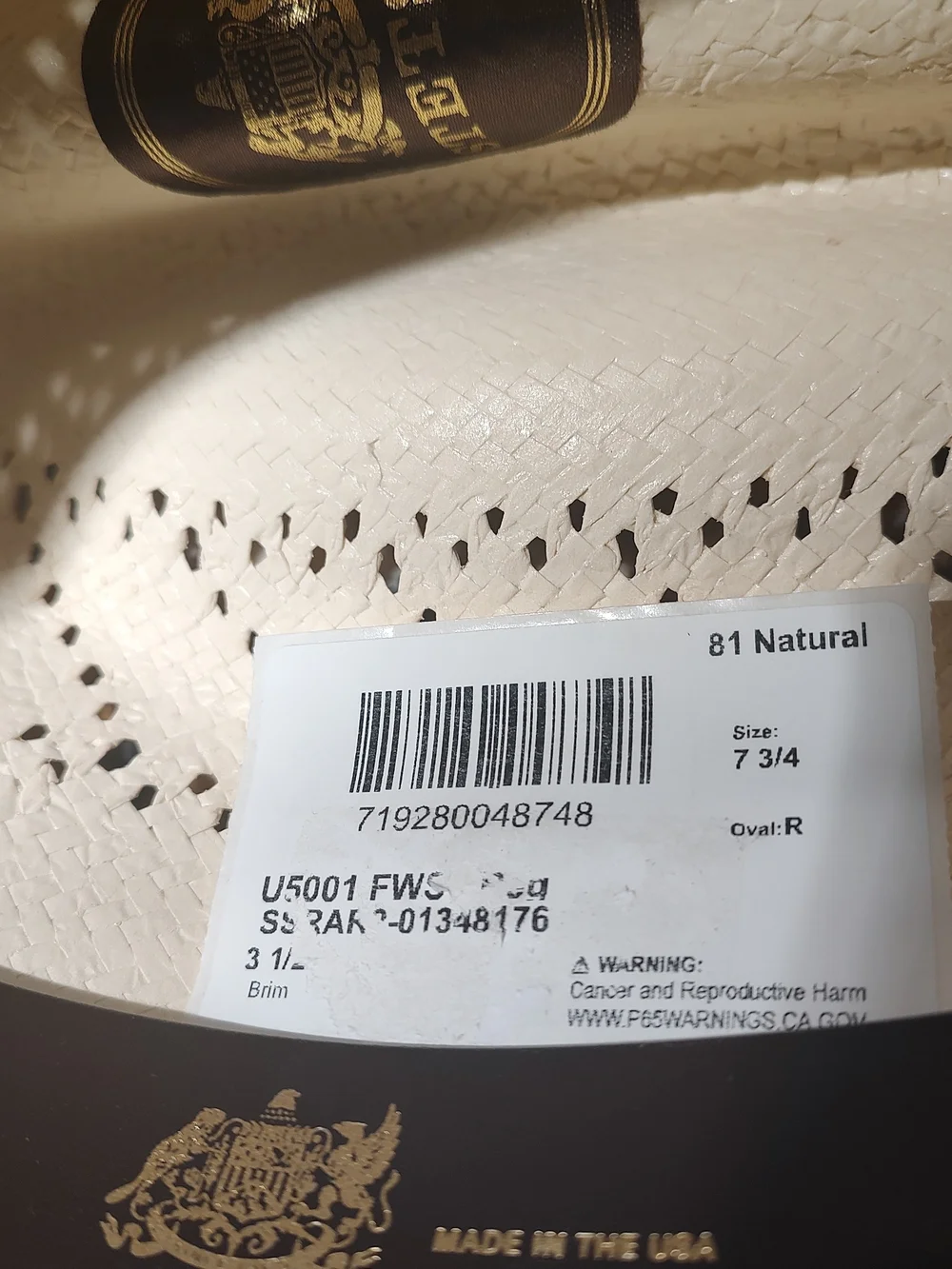 Stetson Natural Straw Cowboy Hat with Black Band. 6X size 7 3/4 NWT